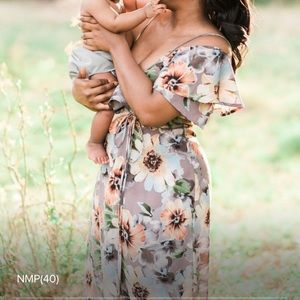 Floral Side Leg Frill Sleeve Wrap Dress